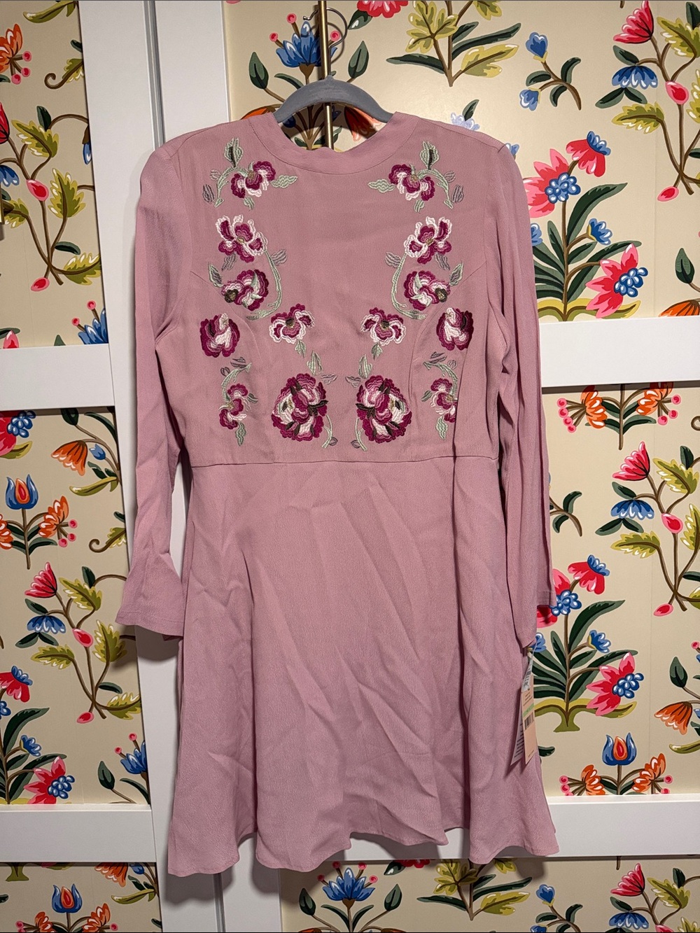Nanette Lepore Dusty Rose Embroidered Long-Sleeve Mini Dress